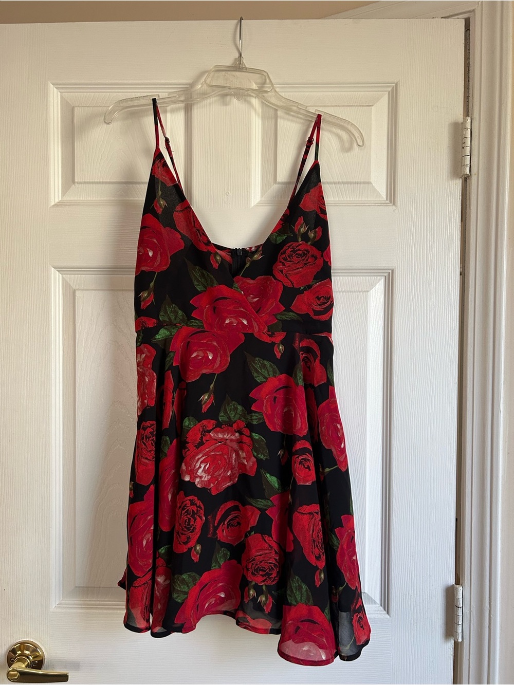 Black Slip Dress with Red Rose Print